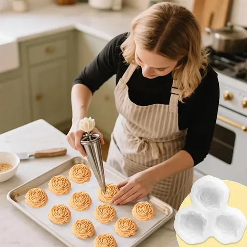 Miniatura 7 de Molde de vela de peonía de 3 cavidades, molde de silicona para fondant de peonía para resina epoxi floral, cera, jabón, arcilla, yeso, velas