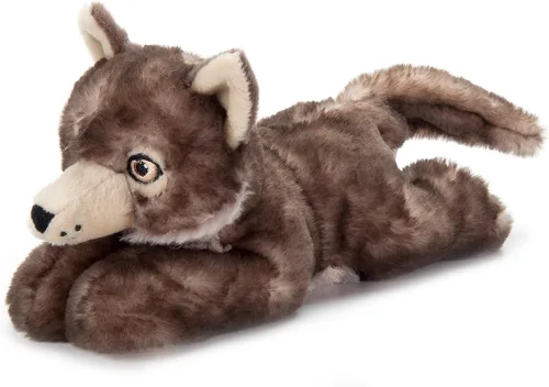 The Petting Zoo Peluche de lobo de madera, regalos para niños, animales de vida silvestre Earth Keeperz, juguete de peluche de lobo de madera marrón