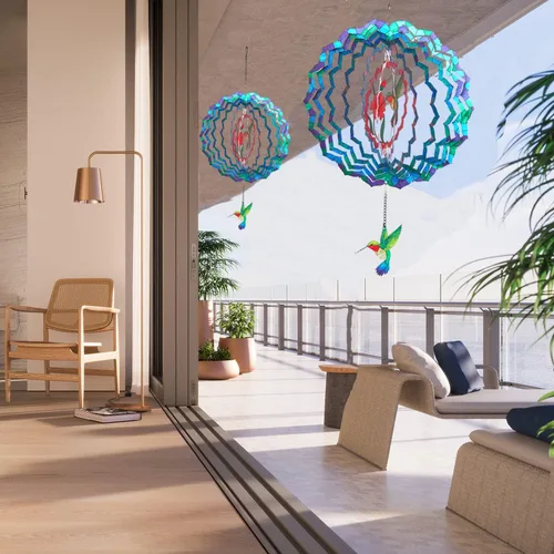 Miniatura 5 de Molinillos de viento colgantes, molinillo de viento cinético de colibrí 3D de 12 pulgadas para decoración de patio y jardín, acero inoxidable