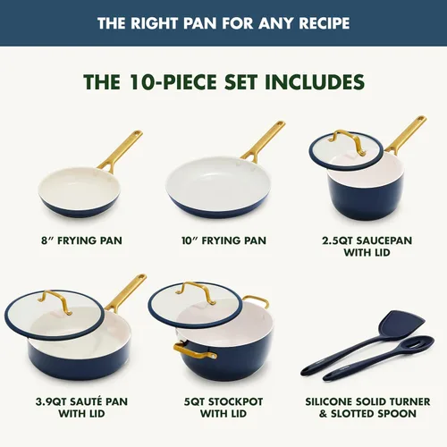 Miniatura 3 de GreenPan Juego de utensilios de cocina antiadherentes Reserve Pro de 10 piezas, cerámica certificada NSF, juego de ollas y sartenes anodizadas duras