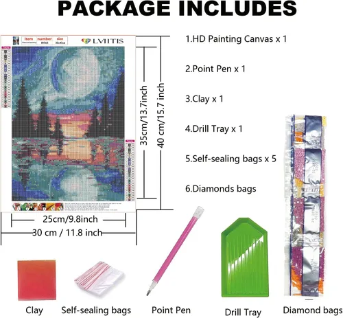 Miniatura 3 de LVIITIS Kit de pintura de diamantes para adultos principiantes, kit de puntos artísticos de diamantes 5D para adultos, pintura con gemas
