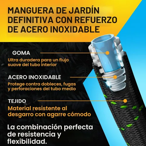 Miniatura 7 de PowerFlow Manguera de jardín, no expansible de 25 pies, manguera de agua de metal de acero inoxidable de alta calidad con piel de tela duradera