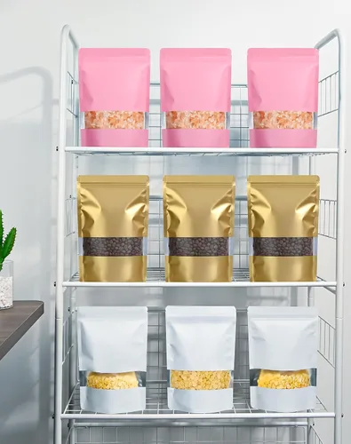 Miniatura 7 de Paquete de 100 bolsas a prueba de olores, bolsas resellables de 6.3 x 9.4 pulgadas con ventana mate, bolsa de papel de aluminio, bolsas sellables