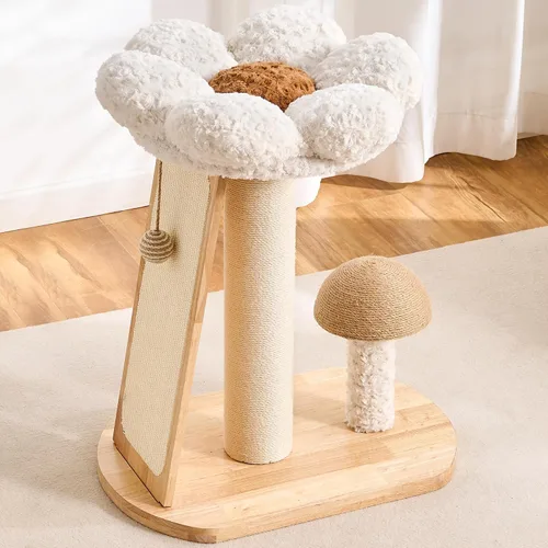 Miniatura 10 de HITTITE Torre de árbol para gatos de madera maciza, poste rascador para gatos con cama, árbol pequeño para gatos de 27 pulgadas, torre compacta