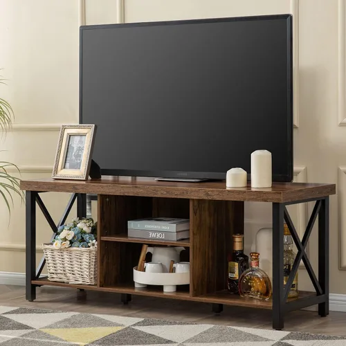 Miniatura 10 de GAZHOME Soporte de TV para TV de hasta 55 pulgadas, mueble de TV con almacenamiento abierto, unidad de consola de TV con estantería para sala de Gris