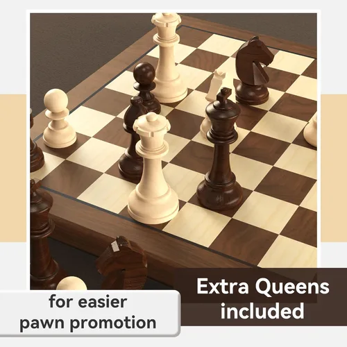 Miniatura 6 de doowroodni Piezas de ajedrez de madera grandes de 3.75 pulgadas con rey de lujo Staunton de madera con 2 reinas extra para juego de mesa de ajedrez