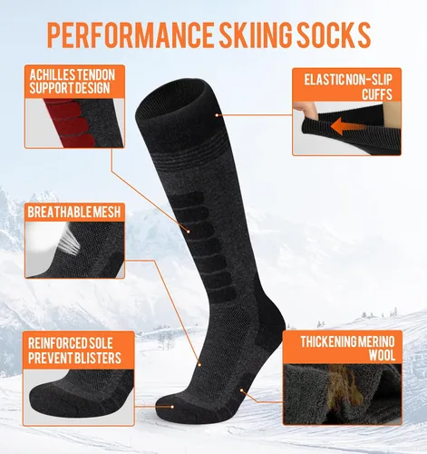 Miniatura 4 de KEECOW Calcetines de esquí de lana merino para hombres y mujeres, 2 pares, calcetines térmicos cálidos para invierno, snowboard, caza al aire libre