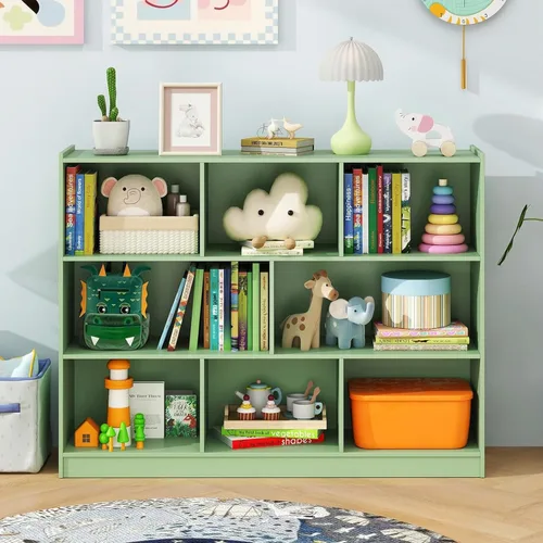 Miniatura 18 de KOTEK Organizador de almacenamiento de juguetes, estantería infantil de 8 cubos, estantería de madera de 4 niveles, estante abierto para guardería
