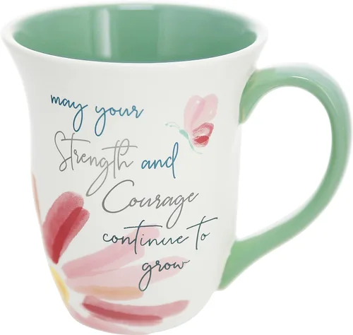 Pavilion Gift Company - Fuerza y coraje - Taza grande de café de 16 onzas, taza con patrón floral, idea de regalo para el Día de la Madre, idea de