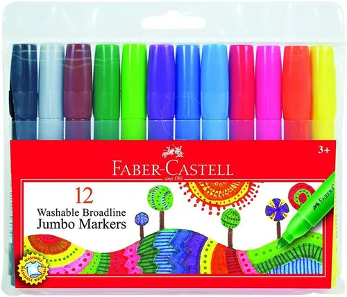 Faber-Castell Marcadores de línea ancha jumbo – 12 marcadores de colores – Suministros no tóxicos para niños