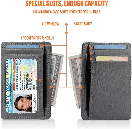 Miniatura 5 de Slim RFID - Soporte para tarjetas con sistema de bloqueo, billetera de cuero de bolsillo frontal minimalista para mujer