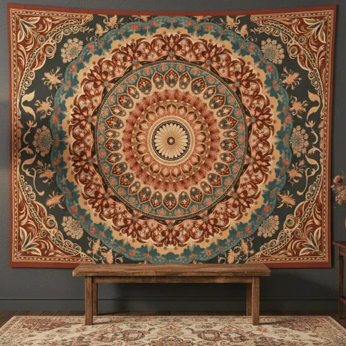 Miniatura 26 de Accnicc Tapiz bohemio con mandala floral para dormitorio, tapiz de pared con flores bohemias, pequeño, acuarela, azul, blanco, hippie, indio