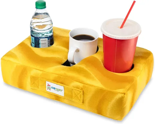 Cup Cozy Pillow (amarillo) como se ve en la televisión, el mejor portavasos del mundo. Mantén tus bebidas cerca y evita derrames. Utilízalo en