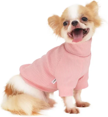 LOPHIPETS Suéteres de cuello alto para perros pequeños, ropa para cachorros Chihuahua, rosa claro brillante, M