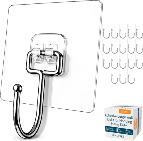 Miniatura 9 de GLUIT Ganchos adhesivos de pared para colgar, ganchos resistentes de 22 libras para paredes, sin daños, gancho transparente adhesivo para toallas