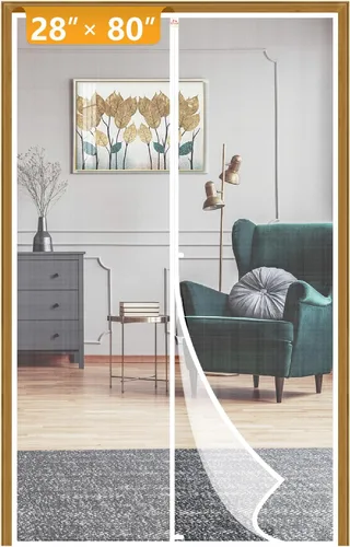 Yotache - Puerta magnética de malla de fibra de vidrio blanca para puerta de 28 x 80 pulgadas, tamaño pantalla 30 x 81 pulgadas, resistente para