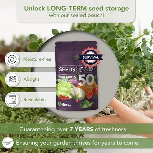 Miniatura 7 de Garden Pack Bolsa de semillas de verduras – 50 variedades de semillas de verduras, hierbas y flores para plantar – 25,000 semillas de reliquia sin