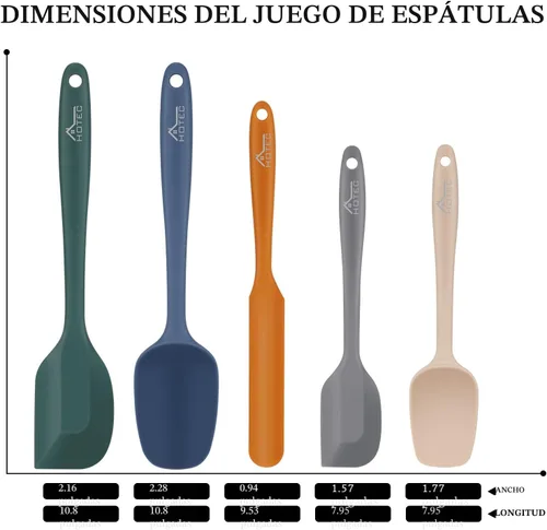 Miniatura 2 de HOTEC Juego de espátulas de goma de silicona resistentes al calor de 600 ℉ sin BPA para hornear, cocinar y mezclar, antiadherentes, aptas para Neutro