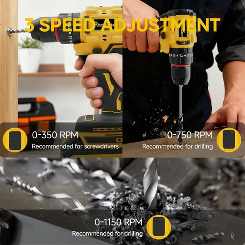 Miniatura 6 de Rhovixster - Taladro eléctrico inalámbrico de 20 V, 2 velocidades con par máximo de 30 NM, portabrocas sin llave de 3/8 pulgadas, kit