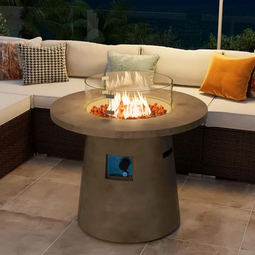 Miniatura 10 de COSIEST Mesa para fogata de propano para exteriores con base cuadrada de 20 pulgadas de piedra de repisa compacta marrón sintética y cuenco redondo