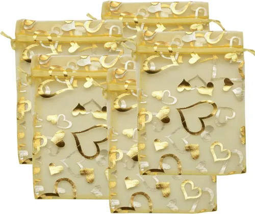 Miniatura 6 de YYaaloa 100 mini bolsas de organza mixta de corazón traslúcido de 2.7 x 3.5 pulgadas, con cordón elegante, bolsas de belleza para regalo, bolsas