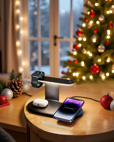 Miniatura 2 de KeeKit Cargador inalámbrico, estación de carga inalámbrica 4 en 1 con luz nocturna de atenuación, base de carga rápida para iPhone, iWatch, AirPods