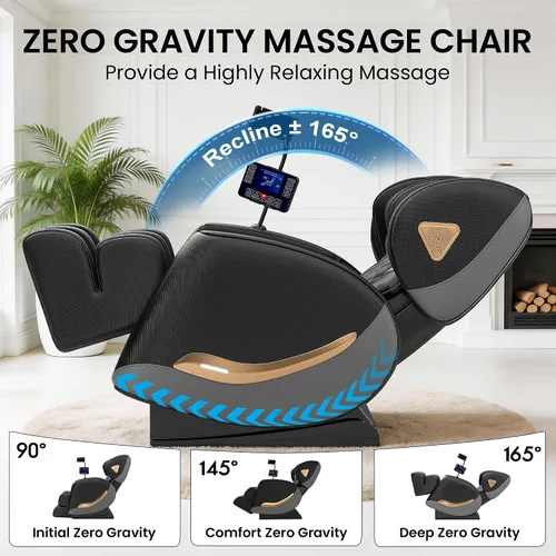 Miniatura 6 de Silla de masaje de cuerpo completo y reclinable, sillas de masaje de gravedad cero, 10 rodillos fijos, bolsas de aire, calefacción, masaje de pies