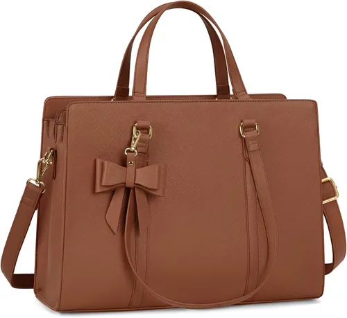Miniatura 11 de Bolsa de computadora portátil para mujer, bolsa de mano para laptop de 15.6 pulgadas, bolsa de cuero impermeable, maletín grande y ligero, bolsa
