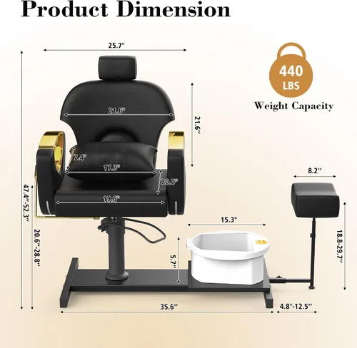 Miniatura 3 de LOUVIXA Estación de Pedicura Sin Plomería, Silla Hidráulica de Pedicura para Técnico de Uñas, Estación de Pedicura Reclinable con Altura Ajustable