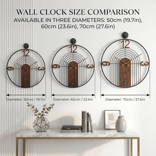 Miniatura 4 de Reloj de Pared Moderno Grande con Esfera de Nogal, Marco de Madera y Metal, Relojes de Pared Silenciosos Sin Tic Tac, Decoración para Sala de Estar