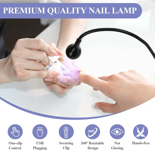 Miniatura 6 de SAVILAND Lámpara de uñas LED UV – Mini lámpara de uñas LED para uñas de gel con clip de sujeción, luz LED giratoria para uñas para curar esmalte