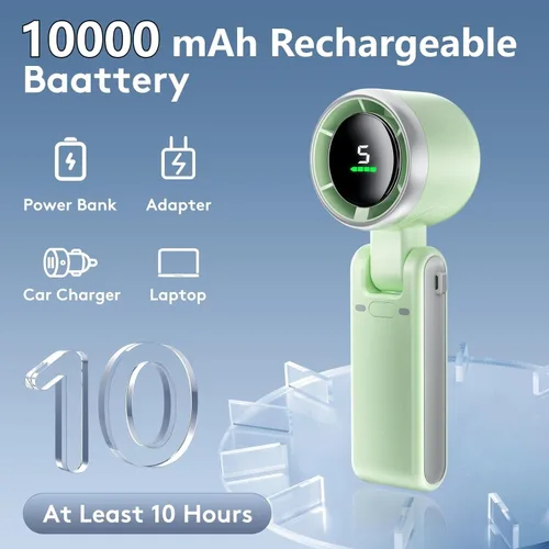 Miniatura 3 de Mini ventilador portátil de mano, potente ventilador turbo plegable, batería de 10000 mAh y velocidad de 50000 RPM, ventiladores personales Verde