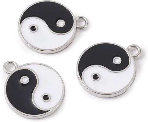 Miniatura 7 de KISSITTY 20 dijes de esmalte Yin Yang de 0.827 x 0.709 in, esmalte de doble cara para yoga, meditación, colgantes para aretes, collares, pulseras