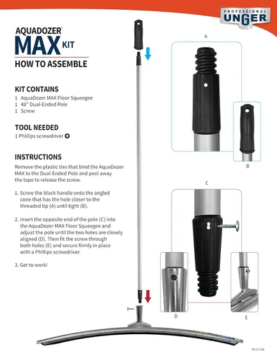 Miniatura 2 de Unger Kit profesional AquaDozer Max, espátula curvada de superficie lisa de 36 pulgadas y poste de doble extremo de 48 pulgadas, limpiador de hoja