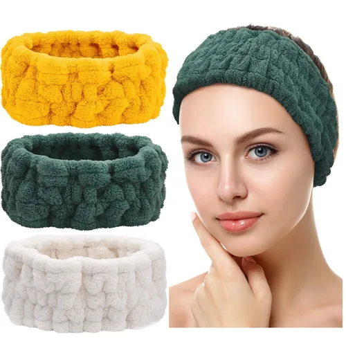 Miniatura 11 de Chuangdi 3 Piezas Diadema Elástica para Maquillaje, Yoga, Deportes, Ducha - Envoltura para la Cabeza para Mujeres y Niñas (Rojo, Azul, Morado)
