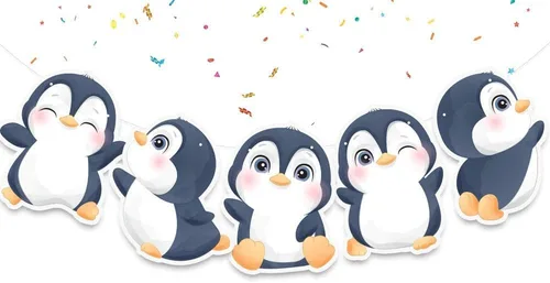 Cartel de cumpleaños de pingüinos: bonitas decoraciones de fiesta de pingüinos para baby shower, cumpleaños de niños, celebraciones temáticas de