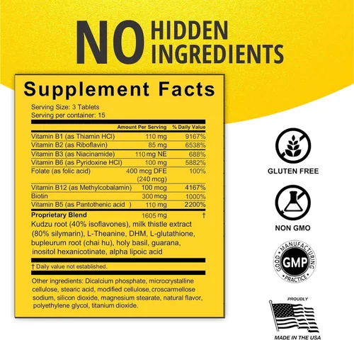 Miniatura 2 de Suplemento de apoyo para bebidas antialcohol-15+ingredientes clave para el apoyo del antojo, salud hepática, kudzu, cardo de leche, albahaca santa