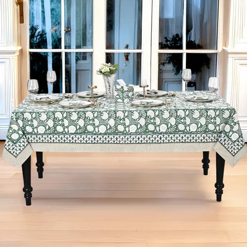 Miniatura 33 de Ridhi - Mantel cuadrado 100% algodón con estampado en bloque, lavable, para Halloween, Acción de Gracias, Navidad, fiestas, bodas, decoración