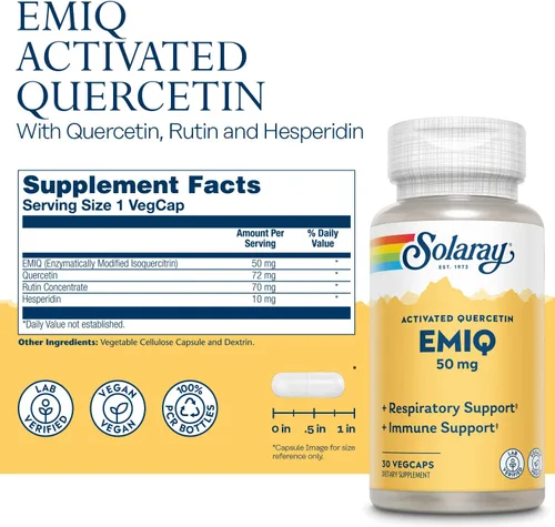 Miniatura 2 de SOLARAY EMIQ Quercetina activada, sinusal, apoyo para la salud respiratoria e inmunológica, absorción mejorada, 30 porciones, 30 cápsulas vegetales