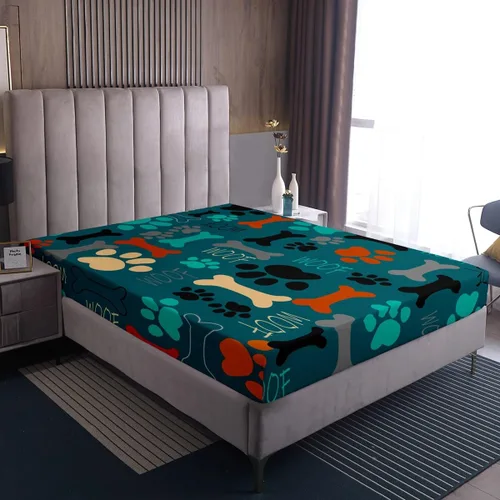Miniatura 7 de Sábanas de cama con estampado de patas de perro para niños, sábana bajera ajustable de huesos coloridos para los amantes de los perros