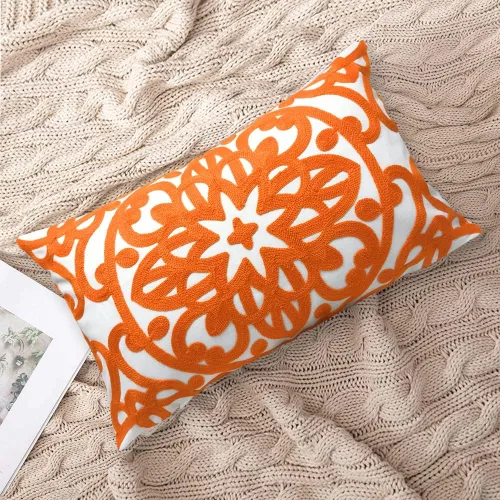Miniatura 6 de Alysheer Funda de cojín decorativa lumbar bordada de 12 x 20 pulgadas, patrón clásico bohemio de mandala bordado de algodón, funda rectangular