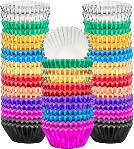 Sumind 400 piezas de mini forros de aluminio para cupcakes para hornear, revestimiento metálico para cupcakes para hornear magdalenas y cupcakes (10