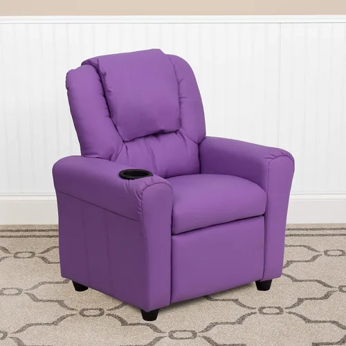 Miniatura 13 de EMMA + OLIVER Sillón reclinable infantil LeatherSoft marrón con portavasos y reposacabezas Piel suave de color café.