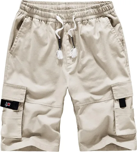 APTRO Pantalones cortos cargo para hombre, cintura elástica, cordón de verano, pantalones cortos de algodón casuales grandes y altos, pantalones