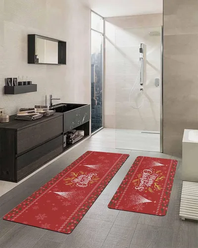 Miniatura 2 de Tapete de baño rojo de Navidad para bañera, antideslizante, secado rápido y absorbente, tierra de diatomeas, fregadero de cocina, lavable, tapete