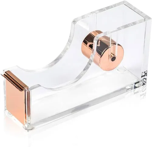Miniatura 7 de Dispensador de cinta de calidad dorada acrílica ultra transparente contemporánea, dispensador de cinta acrílica dorada con una sola mano