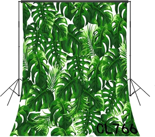 Miniatura 5 de Fondo de fotografía de plantas de hojas verdes primaverales de 3 x 5 pies, Monstera y hoja de palma sobre fondo beige para fotografía, fondo