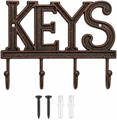 Llavero Comfify para pared - Organizador decorativo de llaves estilo granja rústica con 4 ganchos - Parrilla vintage de hierro fundido con tornillos