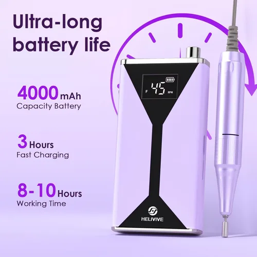 Miniatura 3 de Taladro de uñas eléctrico profesional de 45000 RPM (portátil y recargable) (con 11 brocas), máquina de lima de uñas inalámbrica para dar