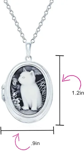 Miniatura 5 de Personalizado grabado personalizado sostiene imagen vintage estilo antiguo simulado negro blanco ónix sentado gatito oval gato camafeo foto colgante